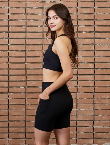 comvibe 7" Biker Shorts for Women with 2 Side Pockets Stretch Spandex Shorts for Exercise Athletic Workout Gym Running Yoga in Saudi Arabia