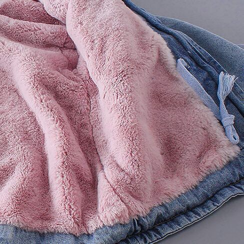 IWEMEK Toddler Girls Faux Fur Collar Denim Jacket Hooded Thicken Fleece Lined Jean Coat Plush Winter Hoodie Outwear Snowsuit in Saudi Arabia