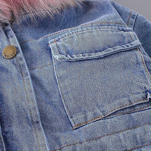 IWEMEK Toddler Girls Faux Fur Collar Denim Jacket Hooded Thicken Fleece Lined Jean Coat Plush Winter Hoodie Outwear Snowsuit in Saudi Arabia