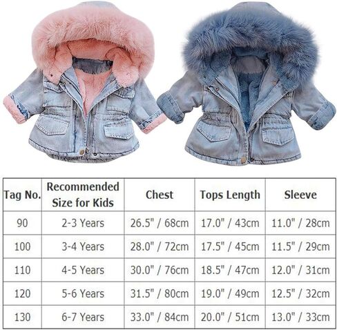IWEMEK Toddler Girls Faux Fur Collar Denim Jacket Hooded Thicken Fleece Lined Jean Coat Plush Winter Hoodie Outwear Snowsuit in Saudi Arabia