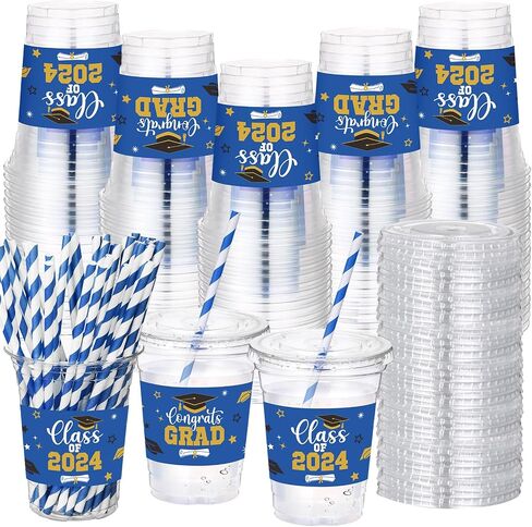 Sliner 100 Set 16 oz 2025 Graduation Plastic Cups with Lids and Straw Disposable Congrats Grad Party Cups for Grad Party Tableware Supplies Decorations(Black) in Saudi Arabia