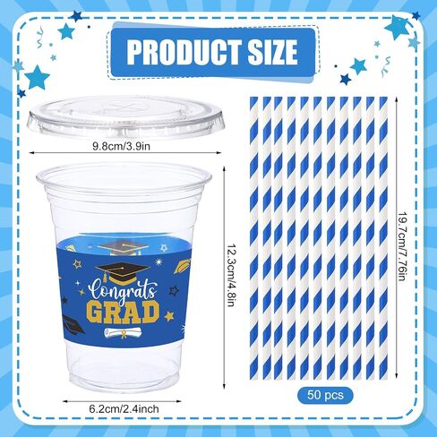 Sliner 100 Set 16 oz 2025 Graduation Plastic Cups with Lids and Straw Disposable Congrats Grad Party Cups for Grad Party Tableware Supplies Decorations(Black) in Saudi Arabia