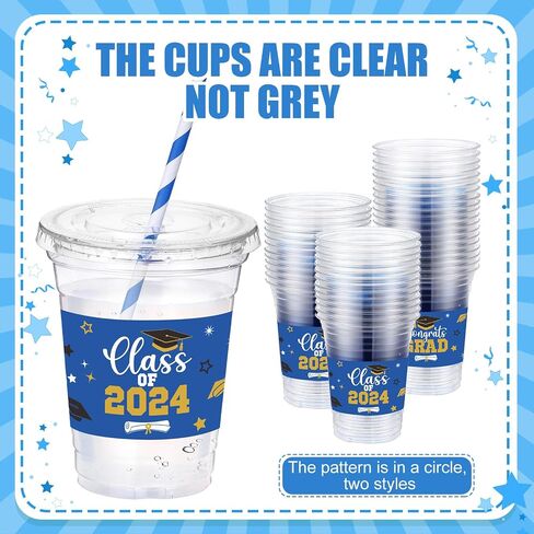 Sliner 100 Set 16 oz 2025 Graduation Plastic Cups with Lids and Straw Disposable Congrats Grad Party Cups for Grad Party Tableware Supplies Decorations(Black) in Saudi Arabia