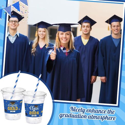 Sliner 100 Set 16 oz 2025 Graduation Plastic Cups with Lids and Straw Disposable Congrats Grad Party Cups for Grad Party Tableware Supplies Decorations(Black) in Saudi Arabia