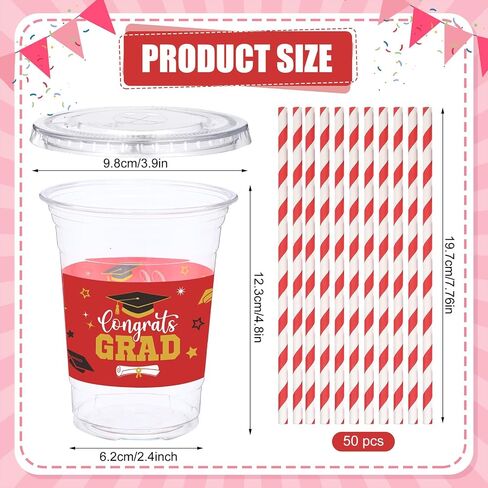 Sliner 100 Set 16 oz 2025 Graduation Plastic Cups with Lids and Straw Disposable Congrats Grad Party Cups for Grad Party Tableware Supplies Decorations(Black) in Saudi Arabia