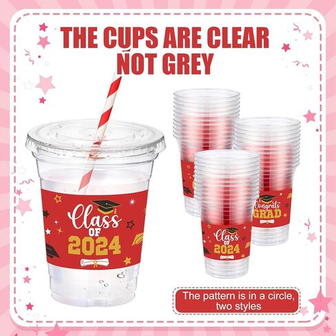 Sliner 100 Set 16 oz 2025 Graduation Plastic Cups with Lids and Straw Disposable Congrats Grad Party Cups for Grad Party Tableware Supplies Decorations(Black) in Saudi Arabia