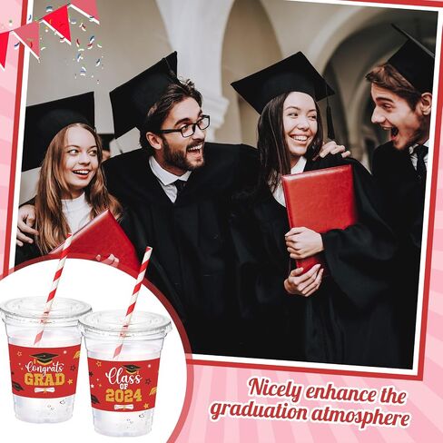Sliner 100 Set 16 oz 2025 Graduation Plastic Cups with Lids and Straw Disposable Congrats Grad Party Cups for Grad Party Tableware Supplies Decorations(Black) in Saudi Arabia