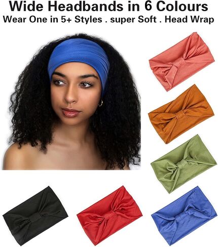 GILI 6 Pack Wide Headbands for Women Non Slip Soft Elastic Hair Bands Yoga Running Sports Workout Gym Head Wraps, Knotted Cotton Cloth African Turbans Bandana (with 6 Pcs Hair Ties) in Saudi Arabia