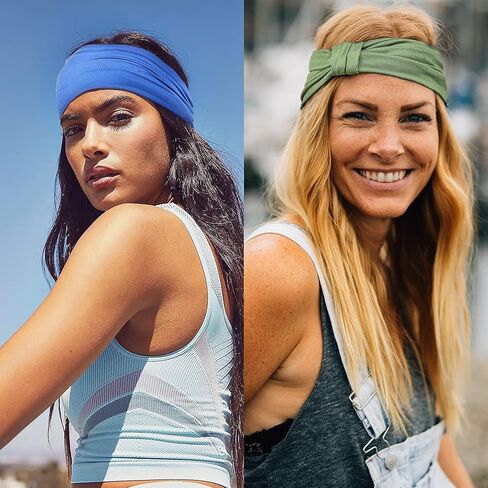 GILI 6 Pack Wide Headbands for Women Non Slip Soft Elastic Hair Bands Yoga Running Sports Workout Gym Head Wraps, Knotted Cotton Cloth African Turbans Bandana (with 6 Pcs Hair Ties) in Saudi Arabia