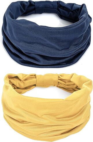 GILI 6 Pack Wide Headbands for Women Non Slip Soft Elastic Hair Bands Yoga Running Sports Workout Gym Head Wraps, Knotted Cotton Cloth African Turbans Bandana (with 6 Pcs Hair Ties) in Saudi Arabia