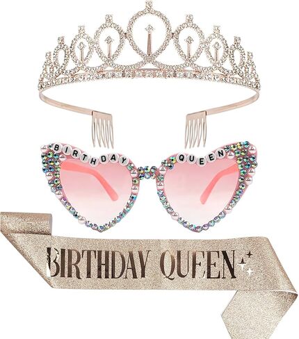 نظارات عيد ميلاد فوكستيل وشاح عيد الميلاد وتاج للنساء من حجر الراين تاج ووشاح للفتيات والنساء مجموعة تزيين حفلات أعياد الميلاد نظارات كريستال وإكسسوارات شعر ذهبية وردية in Kuwait