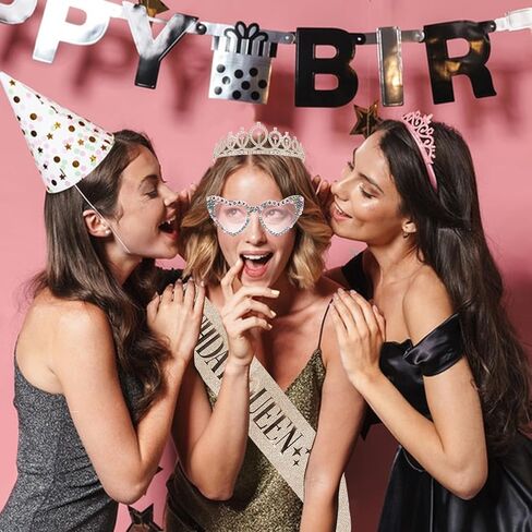 نظارات عيد ميلاد فوكستيل وشاح عيد الميلاد وتاج للنساء من حجر الراين تاج ووشاح للفتيات والنساء مجموعة تزيين حفلات أعياد الميلاد نظارات كريستال وإكسسوارات شعر ذهبية وردية in Kuwait