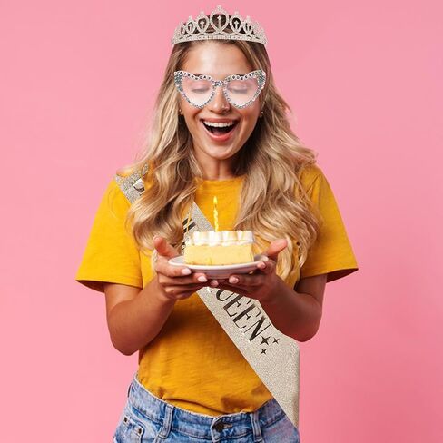 نظارات عيد ميلاد فوكستيل وشاح عيد الميلاد وتاج للنساء من حجر الراين تاج ووشاح للفتيات والنساء مجموعة تزيين حفلات أعياد الميلاد نظارات كريستال وإكسسوارات شعر ذهبية وردية in Kuwait