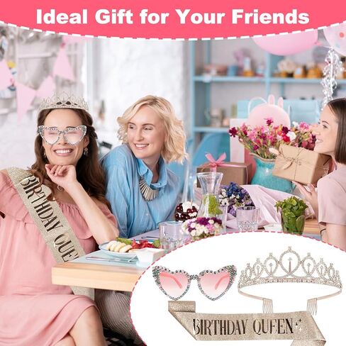 نظارات عيد ميلاد فوكستيل وشاح عيد الميلاد وتاج للنساء من حجر الراين تاج ووشاح للفتيات والنساء مجموعة تزيين حفلات أعياد الميلاد نظارات كريستال وإكسسوارات شعر ذهبية وردية in Kuwait