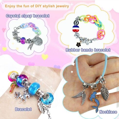 مجموعة صنع الأساور الرائعة من Dear Deer، خرز DIY لصنع المجوهرات لوازم عدة مع الخرز الأوروبي، المعلقات، الفنون والحرف اليدوية للفتيات المراهقات للأطفال من سن 8 إلى 12 مجموعة هدايا يونيكورن 67 قطعة (أرجواني) in Kuwait