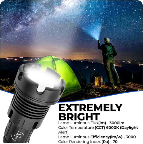 JMB THREE ESTD 2021 USB مصباح شعلة LED قابل لإعادة الشحن قابل لإعادة الشحن، مصباح يدوي تكتيكي من الألومنيوم مقاوم للماء مع ضوء جانبي COB مخرج/مدخل شحن USB in Saudi Arabia