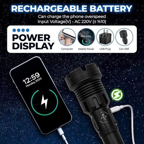 JMB THREE ESTD 2021 USB مصباح شعلة LED قابل لإعادة الشحن قابل لإعادة الشحن، مصباح يدوي تكتيكي من الألومنيوم مقاوم للماء مع ضوء جانبي COB مخرج/مدخل شحن USB in Saudi Arabia