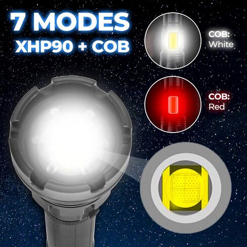 JMB THREE ESTD 2021 USB مصباح شعلة LED قابل لإعادة الشحن قابل لإعادة الشحن، مصباح يدوي تكتيكي من الألومنيوم مقاوم للماء مع ضوء جانبي COB مخرج/مدخل شحن USB in Saudi Arabia