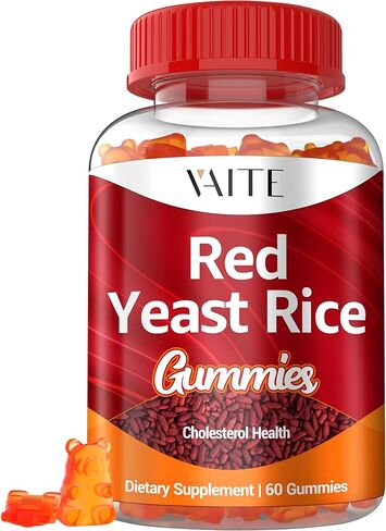 VAITE أرز الخميرة الحمراء مع Coq10 Gummies - 1200 مجم RYR مكمل عضوي مع الإنزيم المساعد Q10 Monacolin K لارتفاع نسبة الكوليسترول وغير معدل وراثيًا وخالي من السيترينين، مضغ عشبي نباتي 60 قطعة in Kuwait