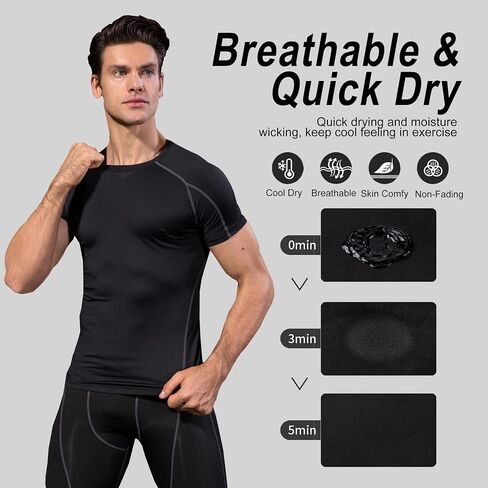 YUSHOW Mens Compression Shirts Short Sleeve Quick Dry for Workout Running Athletic Base Layer Moisture Wicking in Saudi Arabia