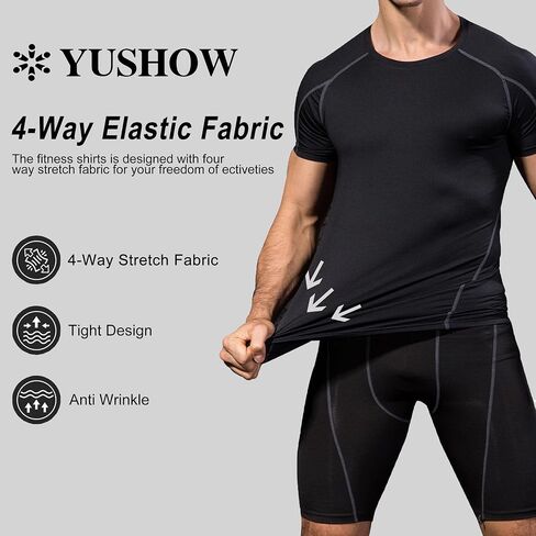 YUSHOW Mens Compression Shirts Short Sleeve Quick Dry for Workout Running Athletic Base Layer Moisture Wicking in Saudi Arabia