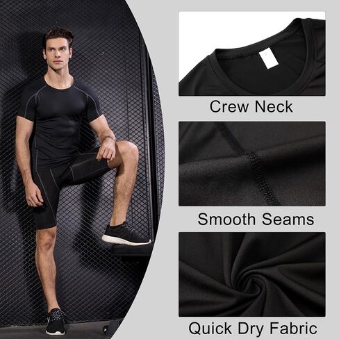 YUSHOW Mens Compression Shirts Short Sleeve Quick Dry for Workout Running Athletic Base Layer Moisture Wicking in Saudi Arabia
