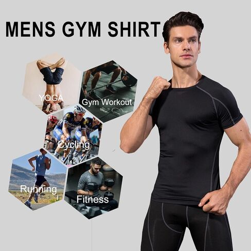 YUSHOW Mens Compression Shirts Short Sleeve Quick Dry for Workout Running Athletic Base Layer Moisture Wicking in Saudi Arabia