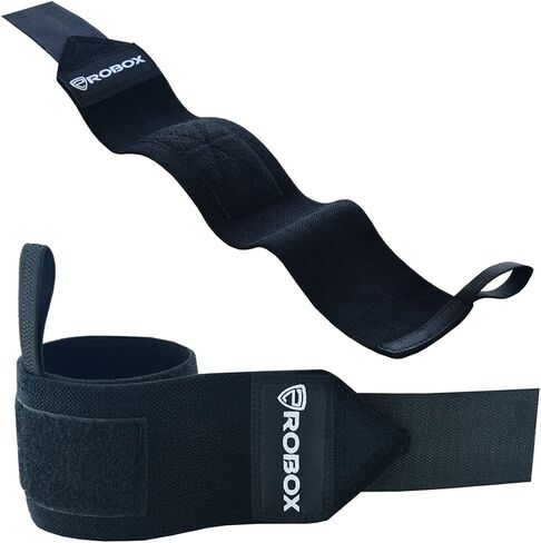 ROBOX Wrist Wraps for Weightlifting - 18" Extreme Wrist Support Braces with Thumb Loops for Heavy Lifting, Crossfit, Powerlifting, Strength Training and Workout - Men and Women (Black-Blue) in Saudi Arabia