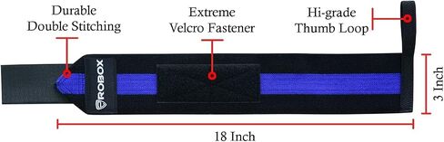 ROBOX Wrist Wraps for Weightlifting - 18" Extreme Wrist Support Braces with Thumb Loops for Heavy Lifting, Crossfit, Powerlifting, Strength Training and Workout - Men and Women (Black-Blue) in Saudi Arabia