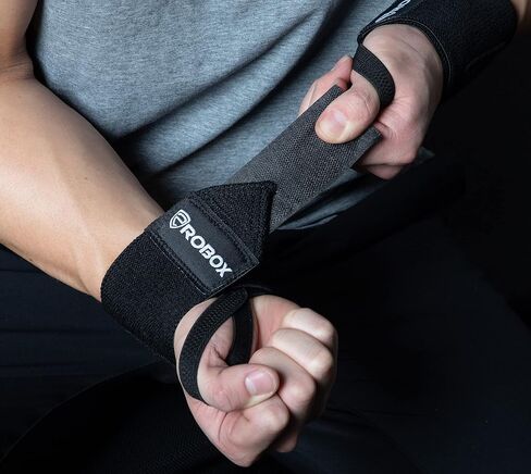 ROBOX Wrist Wraps for Weightlifting - 18" Extreme Wrist Support Braces with Thumb Loops for Heavy Lifting, Crossfit, Powerlifting, Strength Training and Workout - Men and Women (Black-Blue) in Saudi Arabia