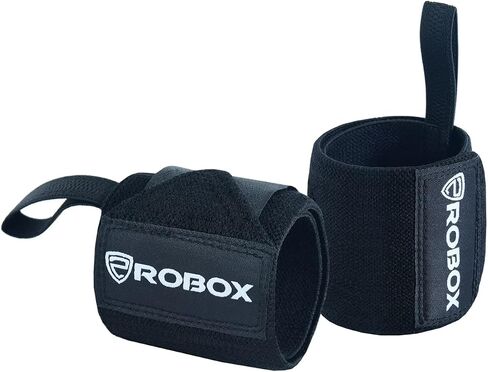 ROBOX Wrist Wraps for Weightlifting - 18" Extreme Wrist Support Braces with Thumb Loops for Heavy Lifting, Crossfit, Powerlifting, Strength Training and Workout - Men and Women (Black-Blue) in Saudi Arabia
