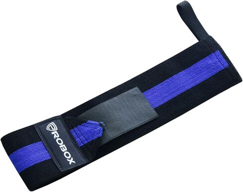 ROBOX Wrist Wraps for Weightlifting - 18" Extreme Wrist Support Braces with Thumb Loops for Heavy Lifting, Crossfit, Powerlifting, Strength Training and Workout - Men and Women (Black-Blue) in Saudi Arabia