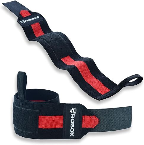 ROBOX Wrist Wraps for Weightlifting - 18" Extreme Wrist Support Braces with Thumb Loops for Heavy Lifting, Crossfit, Powerlifting, Strength Training and Workout - Men and Women (Black-Blue) in Saudi Arabia