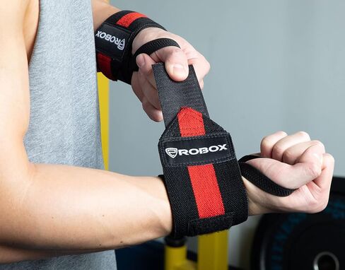 ROBOX Wrist Wraps for Weightlifting - 18" Extreme Wrist Support Braces with Thumb Loops for Heavy Lifting, Crossfit, Powerlifting, Strength Training and Workout - Men and Women (Black-Blue) in Saudi Arabia