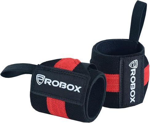 ROBOX Wrist Wraps for Weightlifting - 18" Extreme Wrist Support Braces with Thumb Loops for Heavy Lifting, Crossfit, Powerlifting, Strength Training and Workout - Men and Women (Black-Blue) in Saudi Arabia