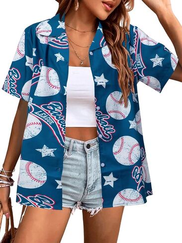 قميص البيسبول للنساء | تيشيرتات جرافيك البيسبول، قمصان أمي البيسبول، تي شيرت يوم اللعبة، بلوزات غير رسمية in Kuwait