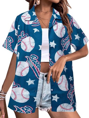 قميص البيسبول للنساء | تيشيرتات جرافيك البيسبول، قمصان أمي البيسبول، تي شيرت يوم اللعبة، بلوزات غير رسمية in Kuwait