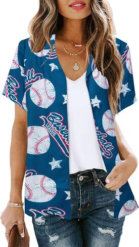 قميص البيسبول للنساء | تيشيرتات جرافيك البيسبول، قمصان أمي البيسبول، تي شيرت يوم اللعبة، بلوزات غير رسمية in Kuwait