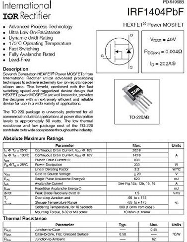 MiZOELEC 5pcs IRF1404 IRF1404PBF IRF1404Z Mosfet 40V 202A N Channel TO-220 Power MOSFET Transistor in Kuwait
