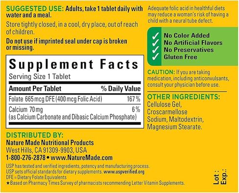 Nature Made Folic Acid 400 mcg Tablets, 250 Tablets in Saudi Arabia