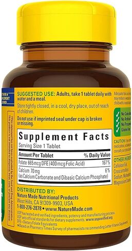 Nature Made Folic Acid 400 mcg Tablets, 250 Tablets in Saudi Arabia