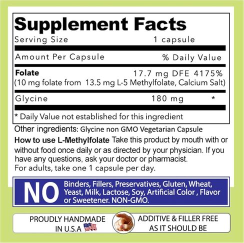 Our Daily Vites L-Methylfolate 10 mg / 10000 mcg Maximum Strength Active Folate, 5-MTHF, Filler Free, Gluten Free, Non-GMO, Vegetarian Capsules 90 Count (3 Month Supply) (90) in Saudi Arabia