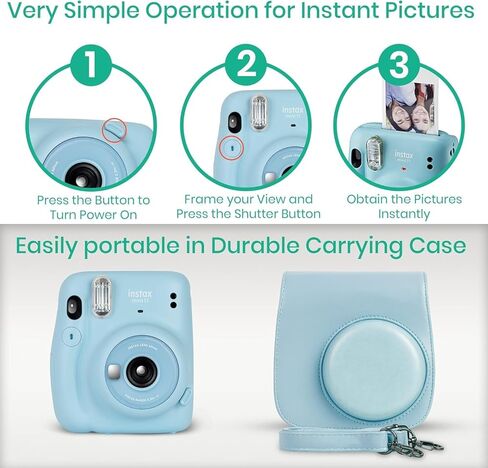 حزمة كاميرا Fujifilm Instax Mini 11 مع فيلم Fujifilm Instant Mini (40 ورقة) مع الملحقات رقم واحد بما في ذلك حقيبة الحمل وألبوم الصور والملصقات in Kuwait