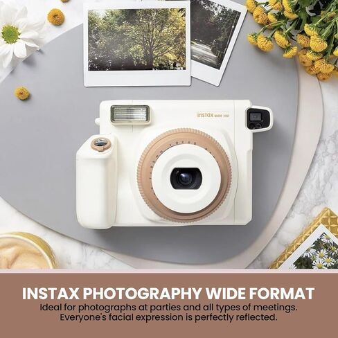 FUJIFILM Instant Wide 300 Instant Film Camera (Toffee) + 1 Twin Pack Wide Instant Film + Camera Case + 4 AA Battery Pack + BluebirdSales Microfiber Cleaning Cloth in Kuwait