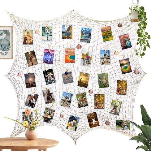 Fishing Net Decor Hanging Photo Display with Clips Nautical Wall Decor Fish Net Decorations for Party Hanging Picture Display Decorative Fish Netting Family Photo Frames for Wall Decoration 79x40 Inch in Saudi Arabia