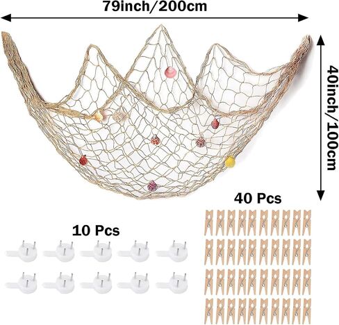 Fishing Net Decor Hanging Photo Display with Clips Nautical Wall Decor Fish Net Decorations for Party Hanging Picture Display Decorative Fish Netting Family Photo Frames for Wall Decoration 79x40 Inch in Saudi Arabia