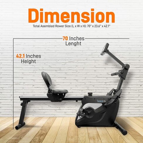 SereneLife 2-in-1 Rowing Machine & Bike - 8 Magnetic Resistance Levels, 264lbs Capacity - Foldable & Portable Cardio Fitness Trainer with LCD Monitor - Promotes Weight Loss, Strength, Stamina Building in Saudi Arabia