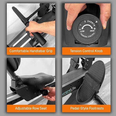 SereneLife 2-in-1 Rowing Machine & Bike - 8 Magnetic Resistance Levels, 264lbs Capacity - Foldable & Portable Cardio Fitness Trainer with LCD Monitor - Promotes Weight Loss, Strength, Stamina Building in Saudi Arabia