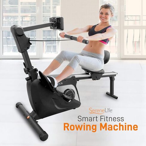SereneLife 2-in-1 Rowing Machine & Bike - 8 Magnetic Resistance Levels, 264lbs Capacity - Foldable & Portable Cardio Fitness Trainer with LCD Monitor - Promotes Weight Loss, Strength, Stamina Building in Saudi Arabia