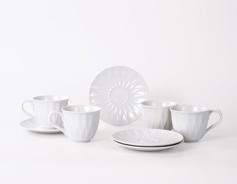 LONGSEED Ceramic Electric Kettle Set with Infuser, and 4 Cups + Saucer, 1.5L/1200W Boil Water Quickly and Easily with Boil-Dry Protection Auto Shut Off, Detachable Swivel Base, Glazed Diamond Cut in Kuwait